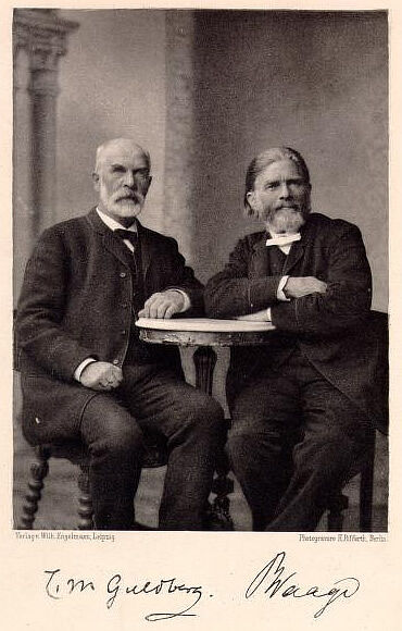 Cato Maximillian Guldberg (t.v.) og Peter Waage ble godt kjent med hverandre som realfagsstudenter i 1854. FOTO: Kupferdruck H. Riffart / Wikimedia Commons.