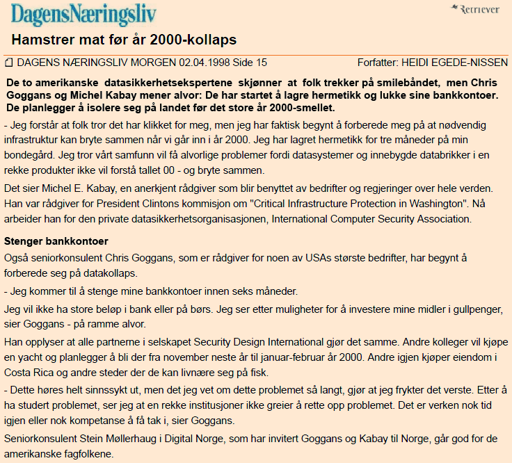 Oppslag i Dagens Næringsliv 1998-04-02