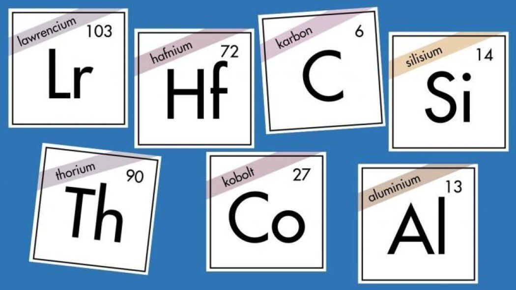 Lawrencium, hafnium, karbon, silisium, thorium, kobolt eller aluminium. Hvilket grunnstoff er din favoritt? (Illustrasjon: Eivind Torgersen/UiO og Solveig Borkenhagen)