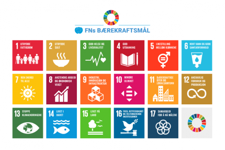 Bilde grafikk FNs 17 bærekraftsmål på nettsidene til FN-sambandet. Grafikk, kilde: FN-sambandet